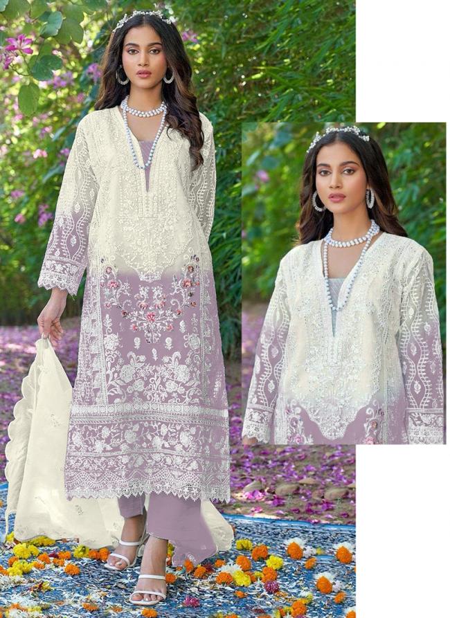 Heavy Organza Lilac Festival Wear Embroidery Work Pakistani Suit